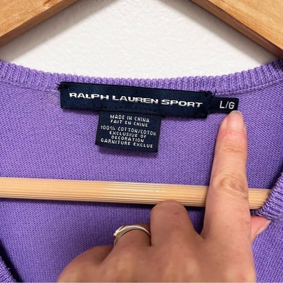 RALPH LAUREN SPORT Vintage Y2K Flesh Logo V Neck Lightweight Cotton Sweater L - Picture 3 of 5